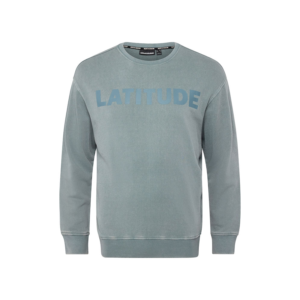 NORTH LATITUDE - Cotton Printed Crew Neck Sweater Pale Mint