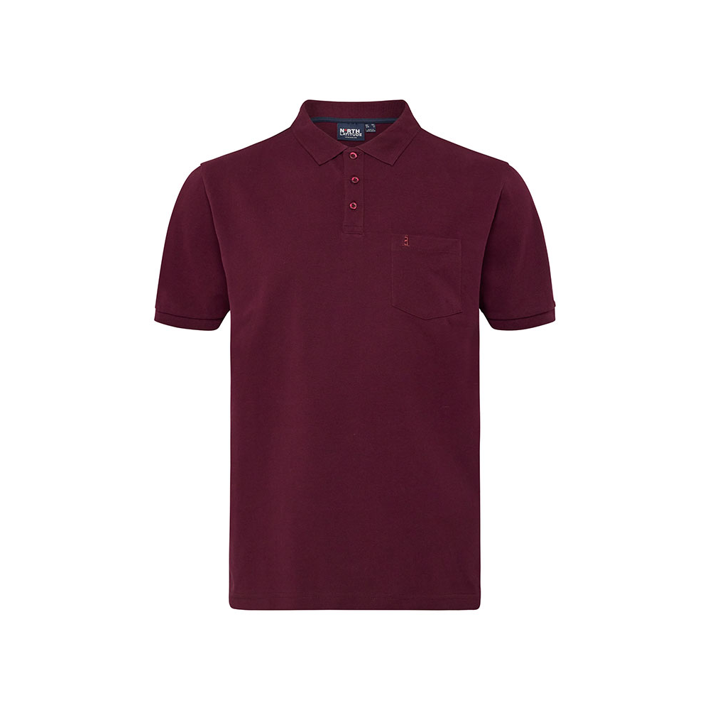 NORTH LATITUDE - Plain Pique Weave Polo With Pocket Bordeaux