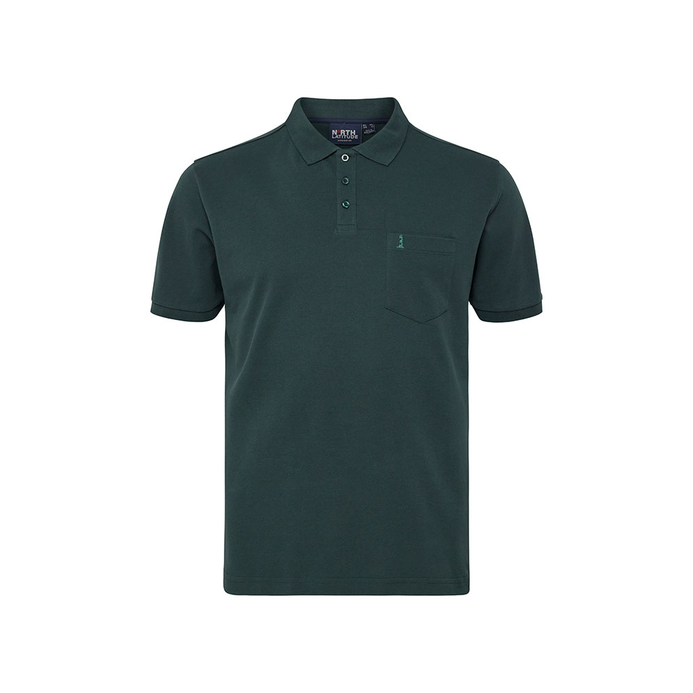 NORTH LATITUDE - Plain Pique Weave Polo With Pocket Bottle Green