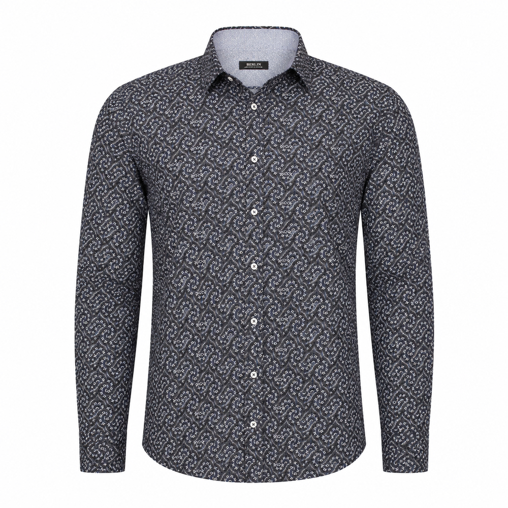 Berlin - Retro Pattern Long Sleeve Shirt Navy