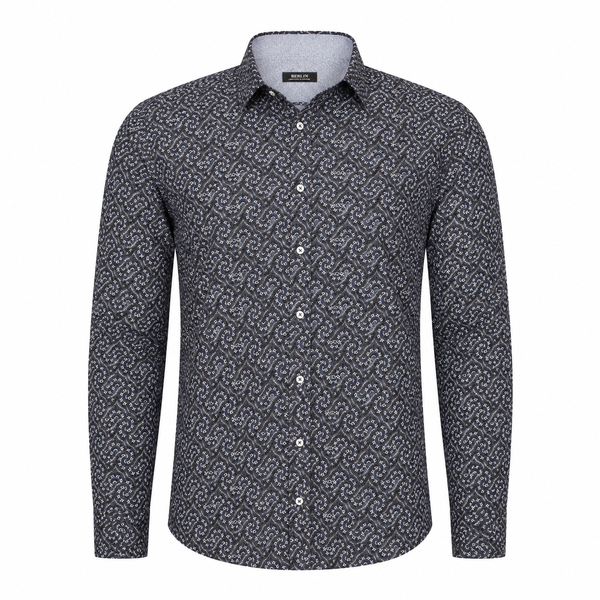 Berlin - Retro Pattern Long Sleeve Shirt Navy-shop-by-brands-Beggs Big Mens Clothing - Big Men's fashionable clothing and shoes