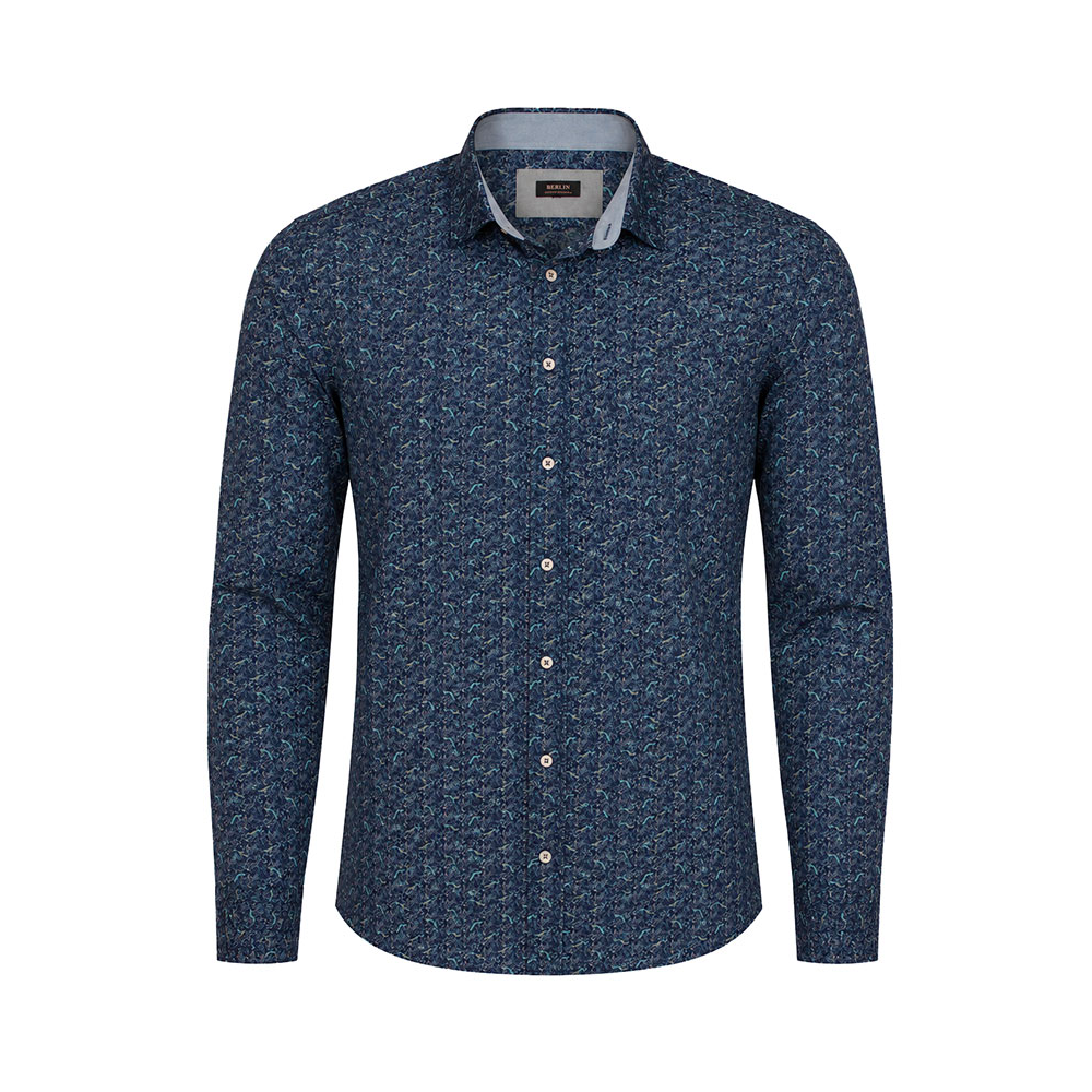 Berlin - Harrison Satin Long Sleeve Shirt Navy