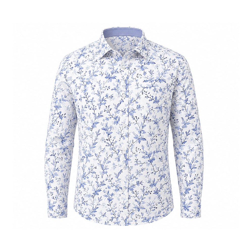 BERLIN - Chelsea Floral Long Sleeve Shirt White Blue
