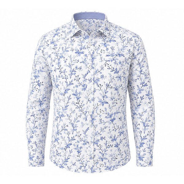 BERLIN - Chelsea Floral Long Sleeve Shirt White Blue-shop-by-brands-Beggs Big Mens Clothing - Big Men's fashionable clothing and shoes