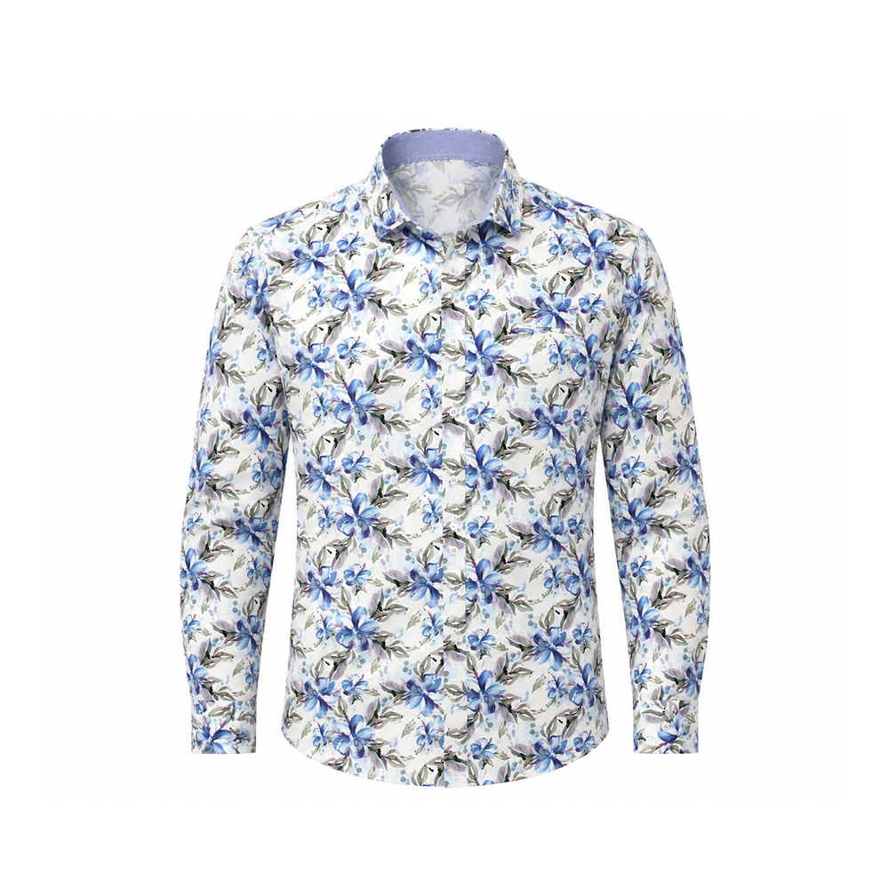 BERLIN - Seville Floral Long Sleeve Shirt White Blue