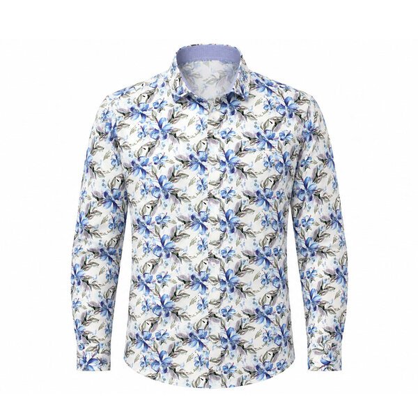 BERLIN - Seville Floral Long Sleeve Shirt White Blue-shop-by-brands-Beggs Big Mens Clothing - Big Men's fashionable clothing and shoes