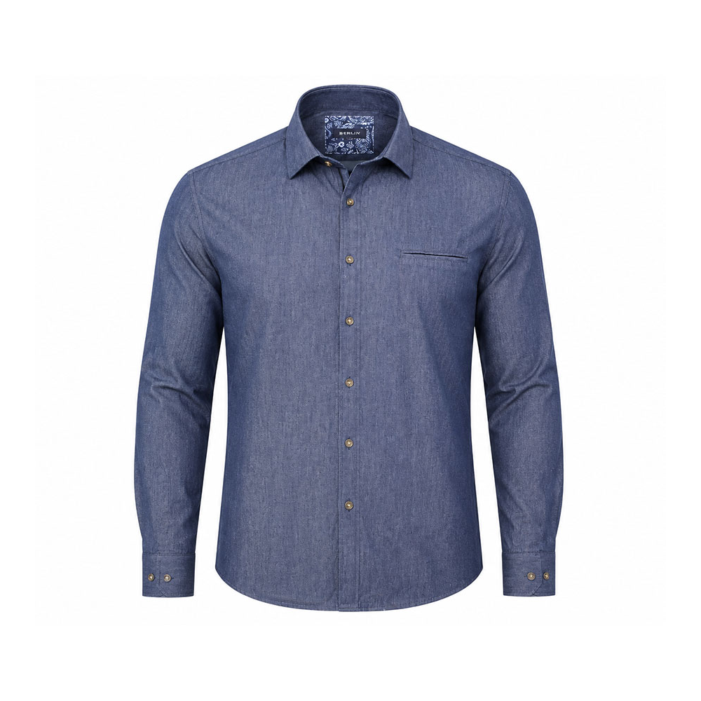 BERLIN - Denim Long Sleeve Shirt Blue