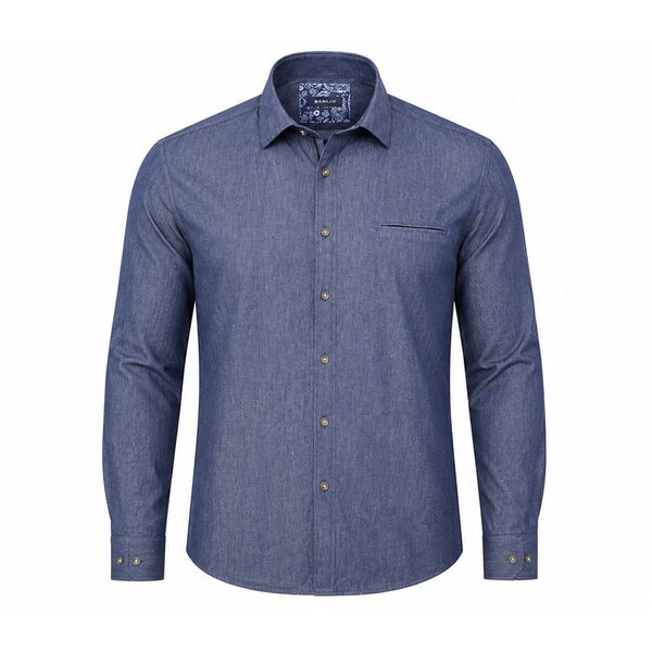BERLIN - Denim Long Sleeve Shirt Blue-shop-by-brands-Beggs Big Mens Clothing - Big Men's fashionable clothing and shoes