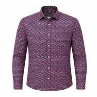 BERLIN - Kaleidescope Long Sleeve Fine Cotton Shirt Navy Red
