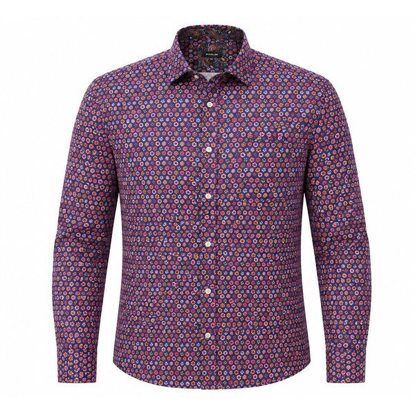 BERLIN - Kaleidescope Long Sleeve Fine Cotton Shirt Navy Red-shop-by-brands-Beggs Big Mens Clothing - Big Men's fashionable clothing and shoes