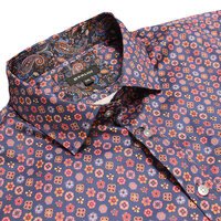 BERLIN - Kaleidescope Long Sleeve Fine Cotton Shirt Navy Red
