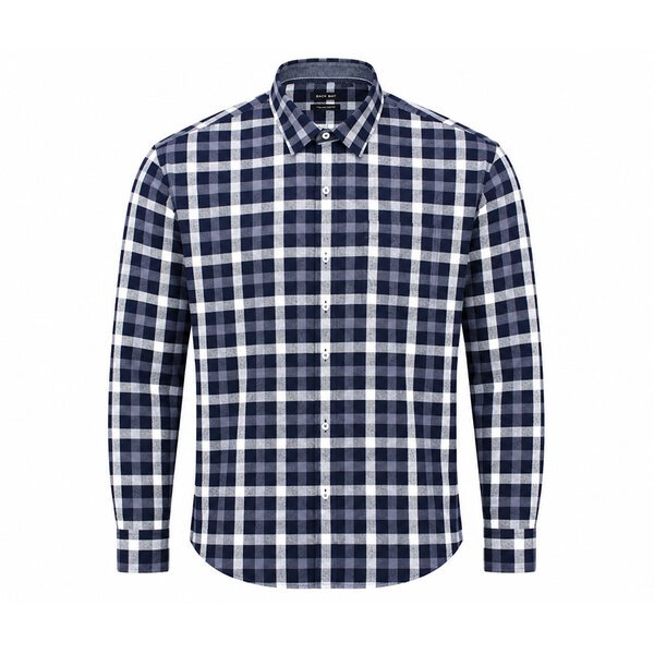 BACK BAY - Brushed Cotton Check Shirt LS Navy-shop-by-brands-Beggs Big Mens Clothing - Big Men's fashionable clothing and shoes