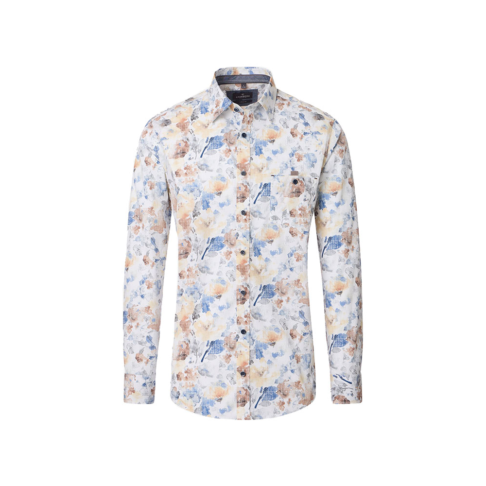 CASA MODA Muted Floral Print LS Shirt Blue Beige 