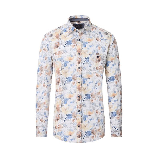 CASA MODA Muted Floral Print LS Shirt Blue Beige -shop-by-brands-Beggs Big Mens Clothing - Big Men's fashionable clothing and shoes