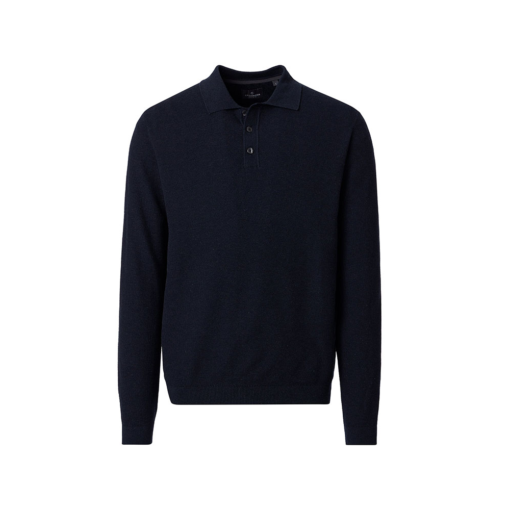 Casa Moda Long Sleeve Cotton Polo Navy