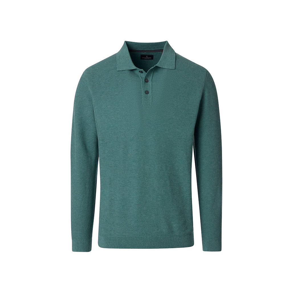 Casa Moda Long Sleeve Cotton Polo Fern Green