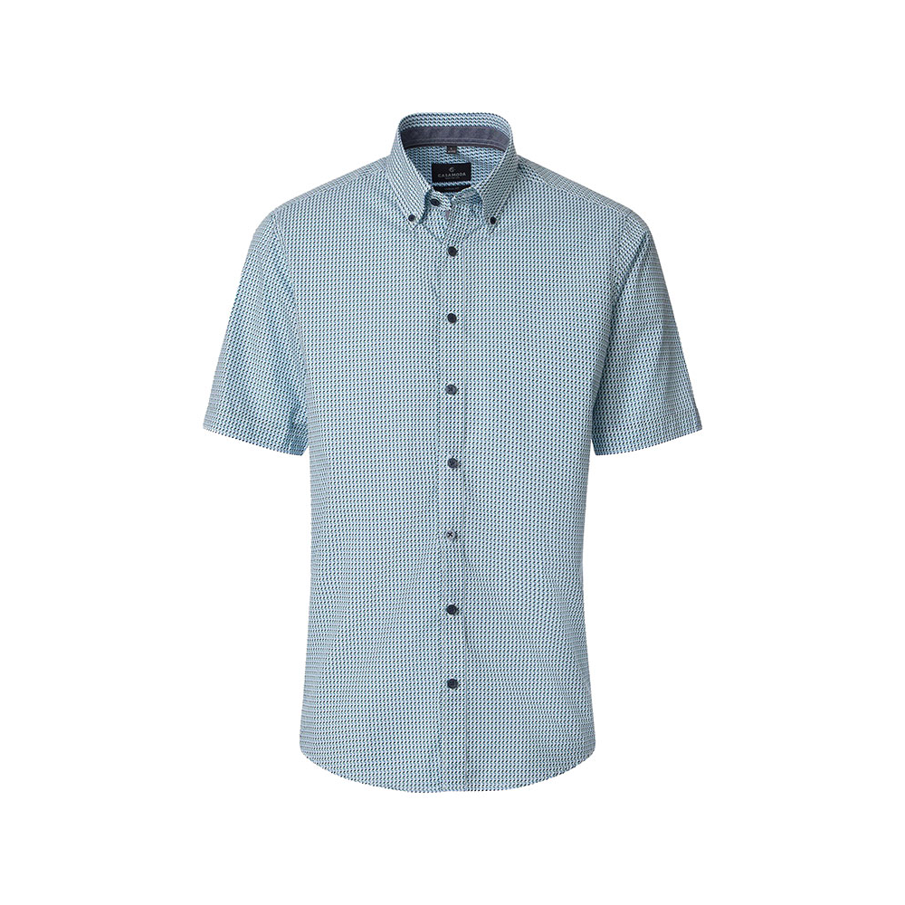 Casa Moda Dash Pattern Short Sleeve Shirt Blue Green