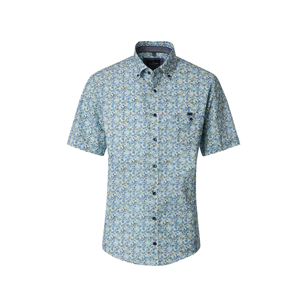 Casa Moda Lime Pattern Short Sleeve Shirt Green Blue