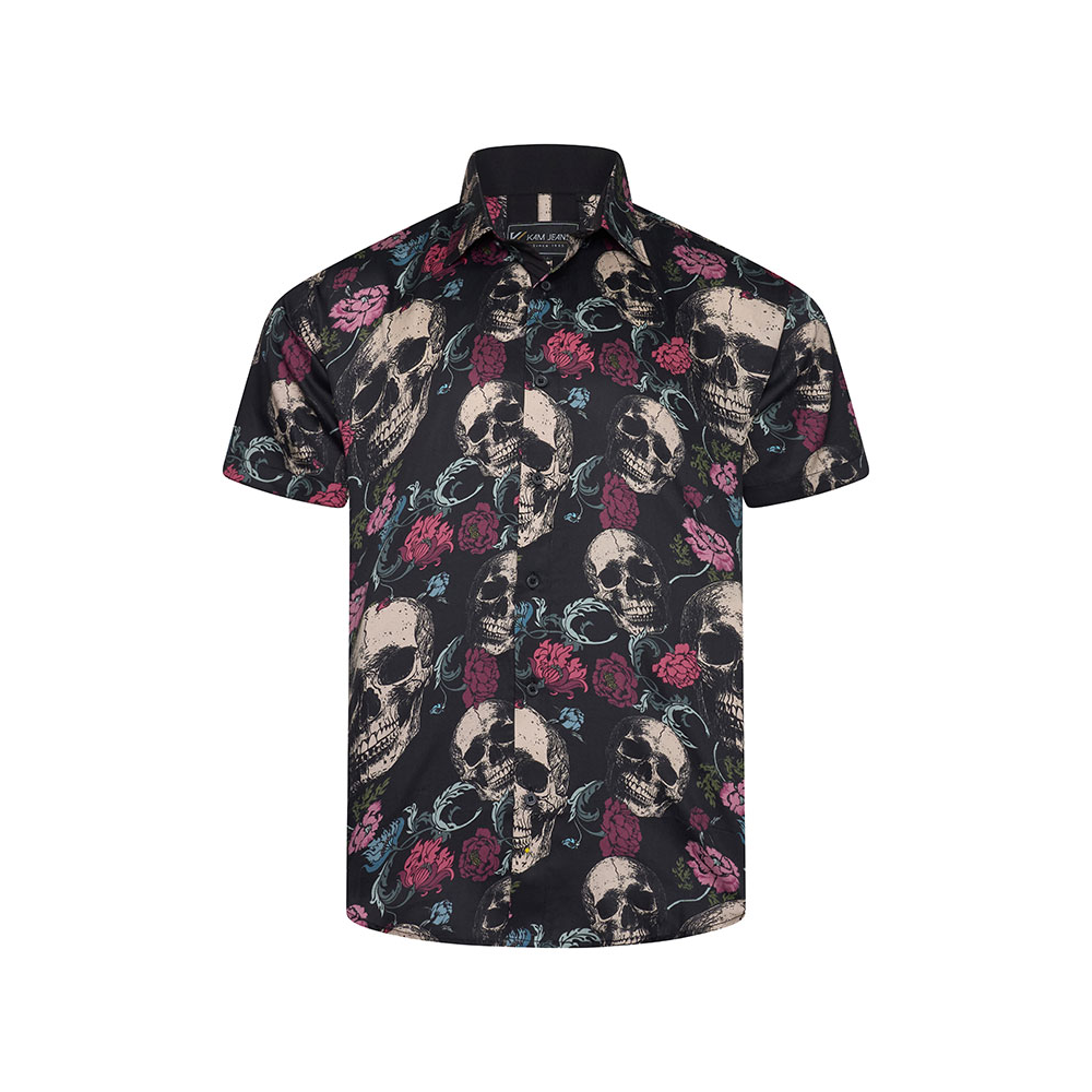 KAM Floral Skull Print Shirt