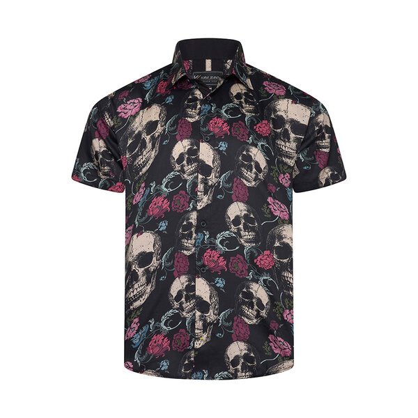 KAM Floral Skull Print Shirt-shop-by-brands-Beggs Big Mens Clothing - Big Men's fashionable clothing and shoes