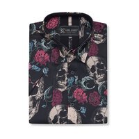 KAM Floral Skull Print Shirt