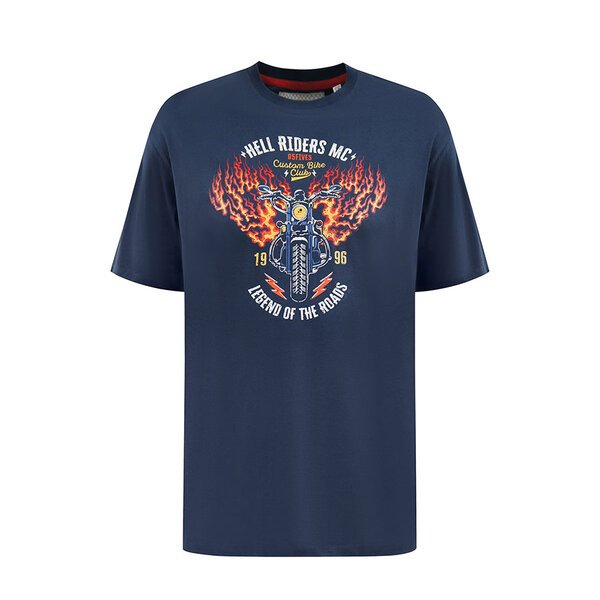 DUKE Hockney Motor Bike with Flames Tee-shop-by-brands-Beggs Big Mens Clothing - Big Men's fashionable clothing and shoes