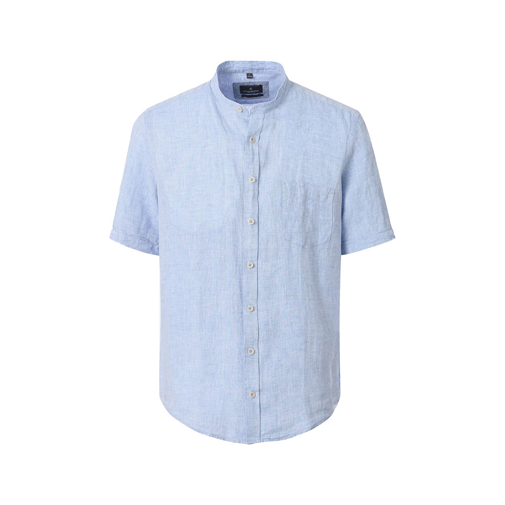 Casa Moda Grandad Collar Linen Short Sleeve Shirt