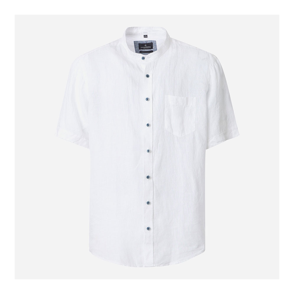 Casa Moda Grandad Collar Linen Short Sleeve Shirt