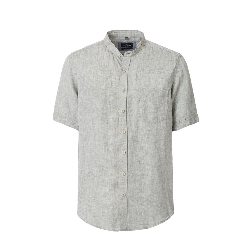 Casa Moda Grandad Collar Linen Short Sleeve Shirt