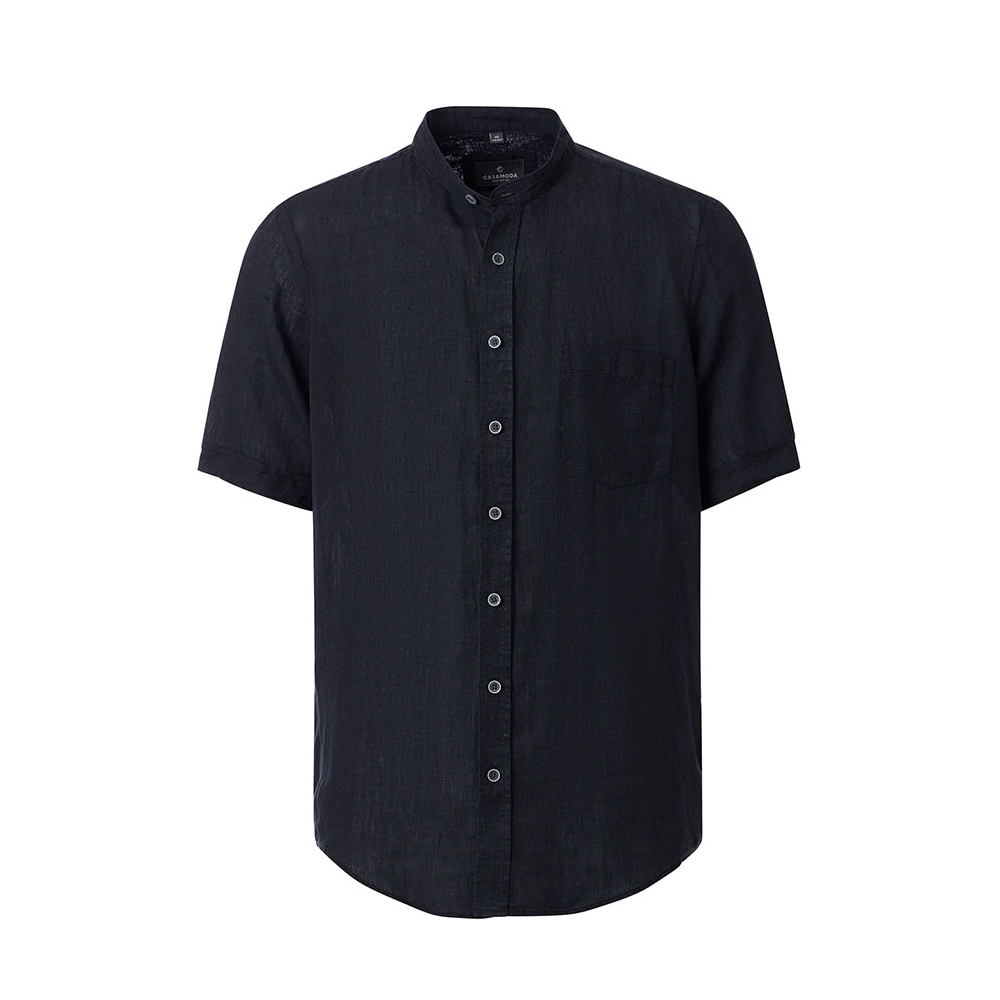 Casa Moda Grandad Collar Linen Short Sleeve Shirt